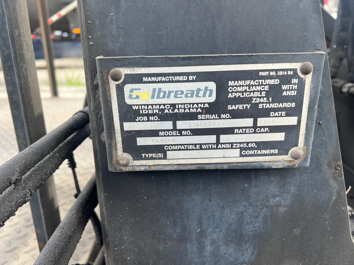 Galbreath CH8000 Container Handler w/o Rotator, Part # 3314R4, HANDLES REL & FEL UP TO 8K LBS