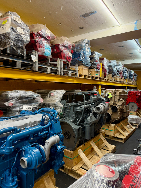 used new and rebuilt diesel engines for sale in a ca truck parts warehouse