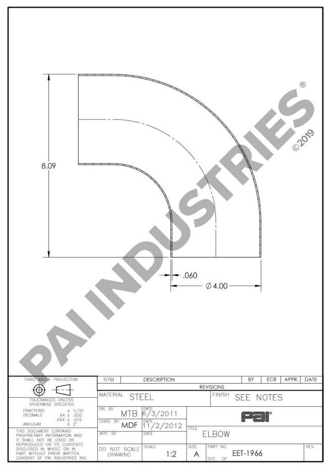 MACK ELBOW EXHAUST PIPE 9550-L400SR 4ME21944