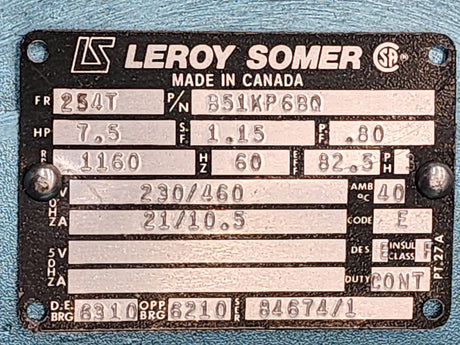 Leroy Somer 254T Electric AC Motor B51KP6BQ For Sale