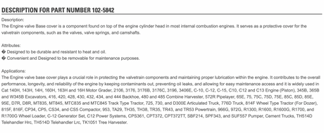 Caterpillar C10/C12 Diesel Engine Valve Base Cover Base 102-5842 For Sale