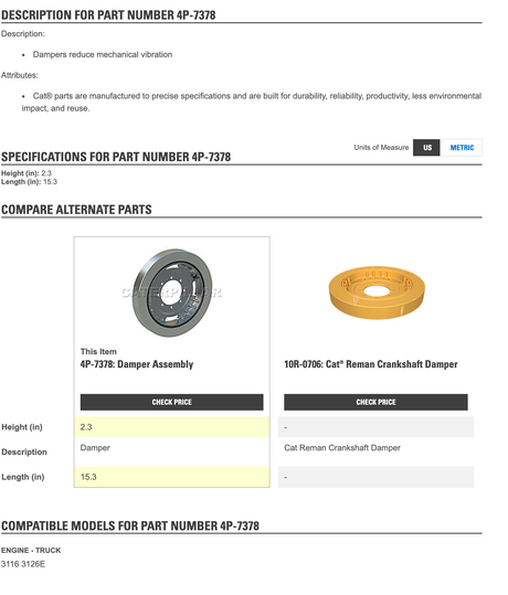 Caterpillar 3116/3126 Vibration Damper Balancer 4P-7378 For Sale