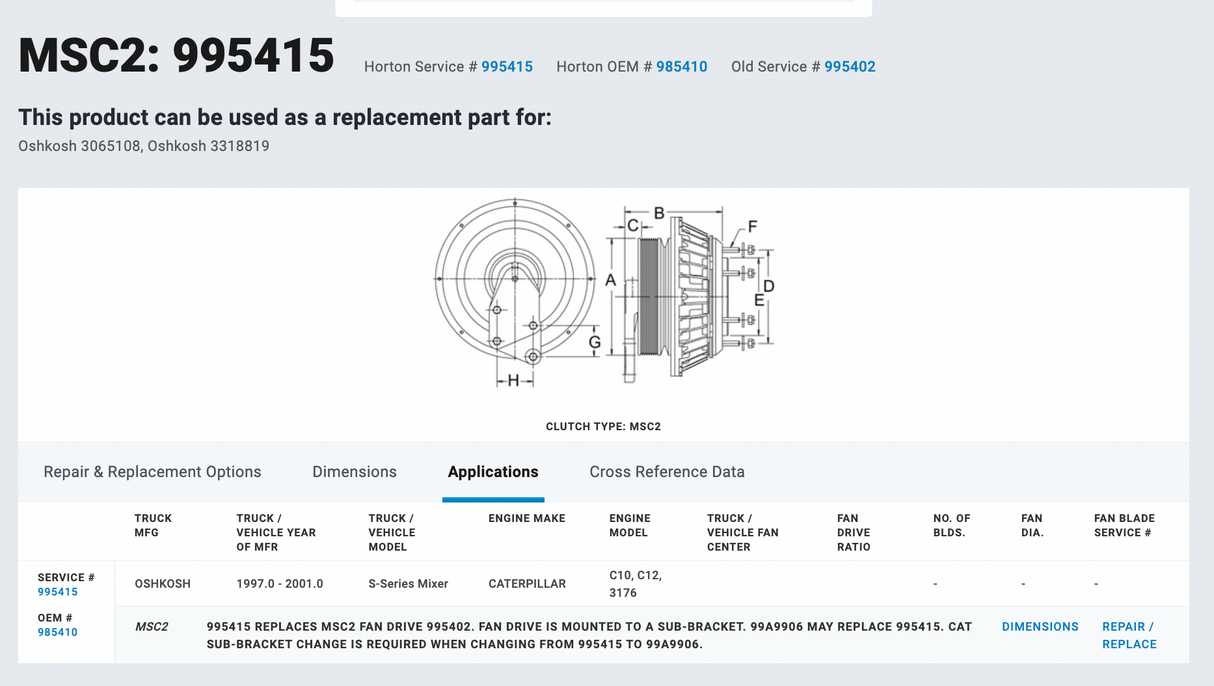 Caterpillar Horton Fan Clutch 995415 For Sale