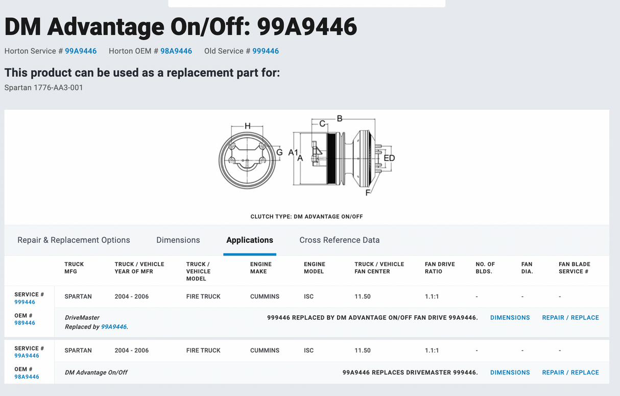 Cummins ISC Horton Fan Clutch 989446 For Sale