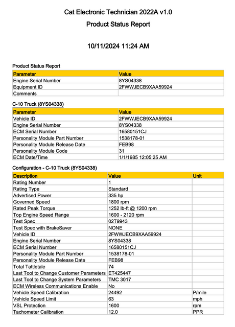 Caterpillar C10 Part # 145–7806 ECM, 40-PIN ECM, 8YS Prefix