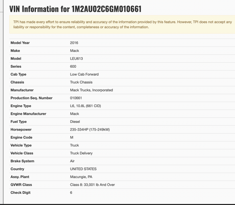 2016 MACK LEU613 FORWARD LOW CAB 600-SERIES