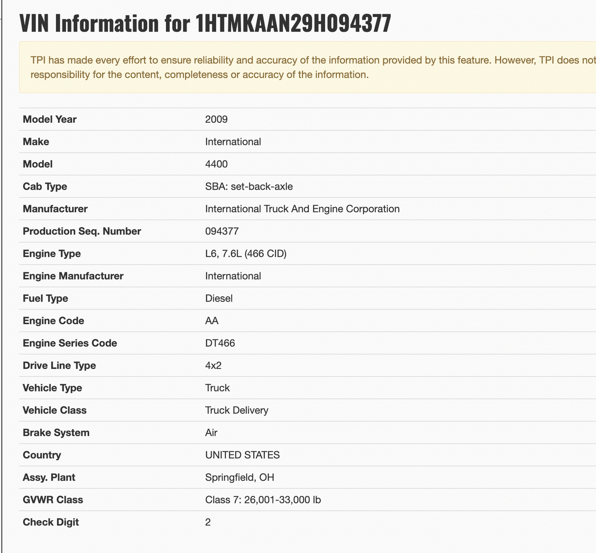 2009 International 4400 SBA HOOD