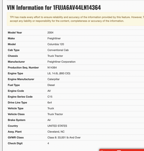 2005 Freightliner Columbia 120 Cooling Assembly Part # 1E6068