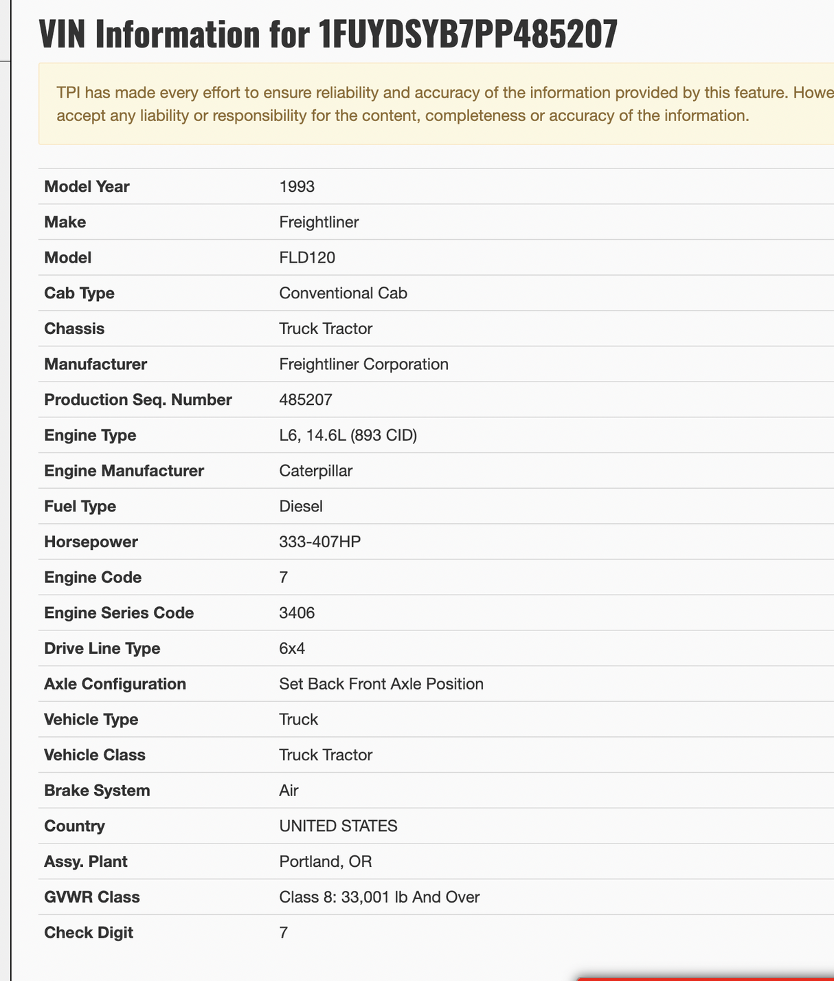 1993 Freightliner FLD120 Conventional CAB