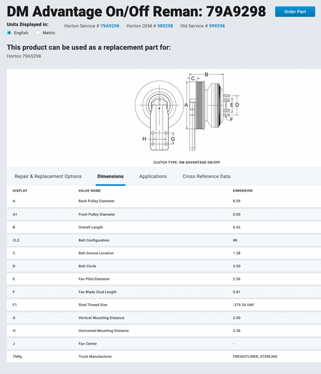 Caterpillar C11 / C13 Fan Clutch P/N 79A9298, Base P/N 601702, Pulley P/N 601701