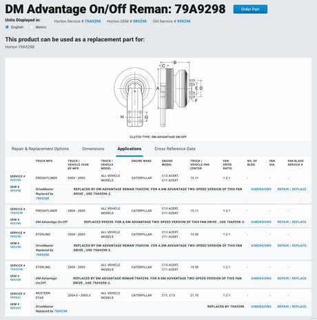 Caterpillar C11 / C13 Fan Clutch P/N 79A9298, Base P/N 601702, Pulley P/N 601701