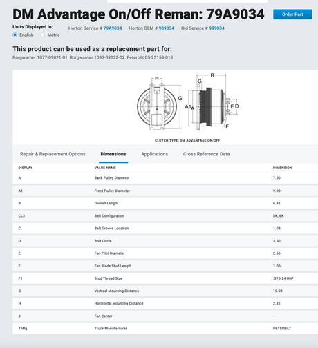 Caterpillar C10 / C12 Fan Clutch for 2001-2005 Part # 79A9034, Pulley Part # 601491