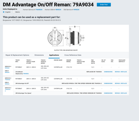 Caterpillar C10 / C12 Fan Clutch for 2001-2005 Part # 79A9034, Pulley Part # 601491