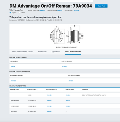 Caterpillar C10 / C12 Fan Clutch for 2001-2005 Part # 79A9034, Pulley Part # 601491
