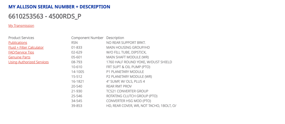 Allison 4500RDSP Transmission, 4500RDS w/ PTO Prov, 29544592