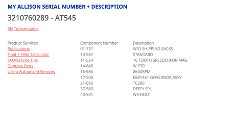 Allison AT545 Transmission For Sale, AT 545 w/ PTO Provision