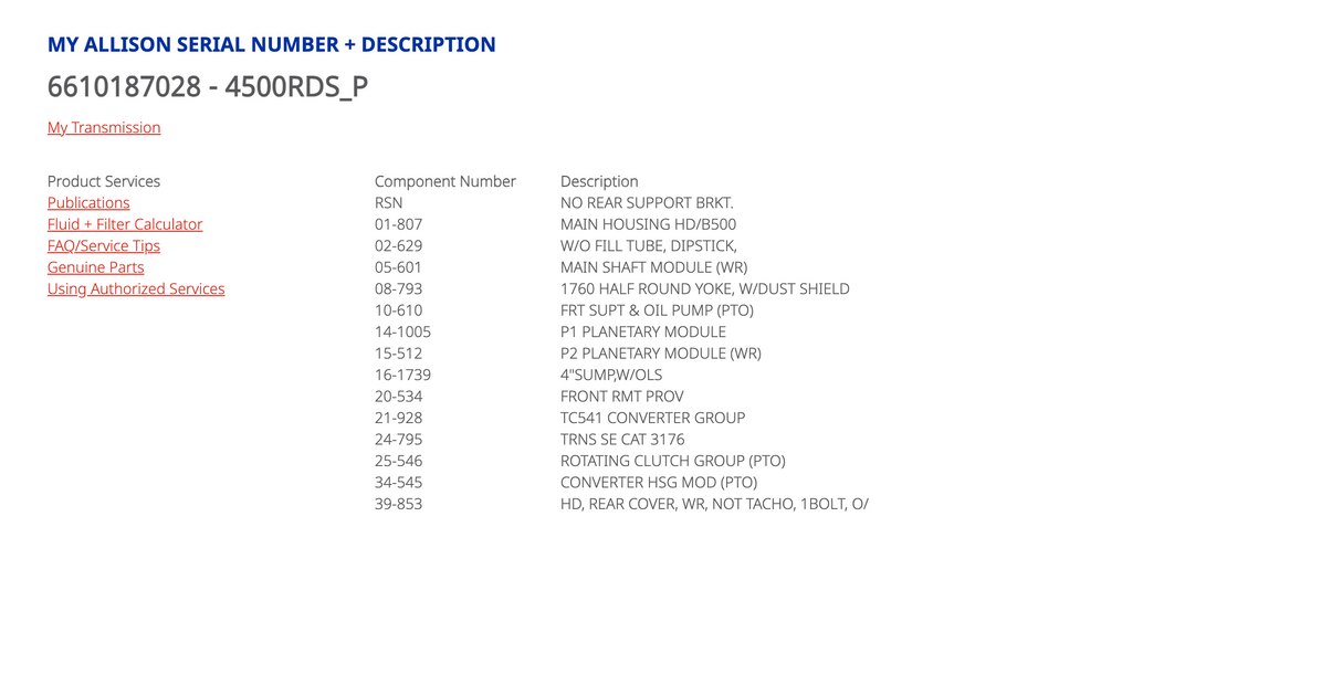 Allison 4500RDSP Transmission For Sale, 4500RDS w/ PTO Prov