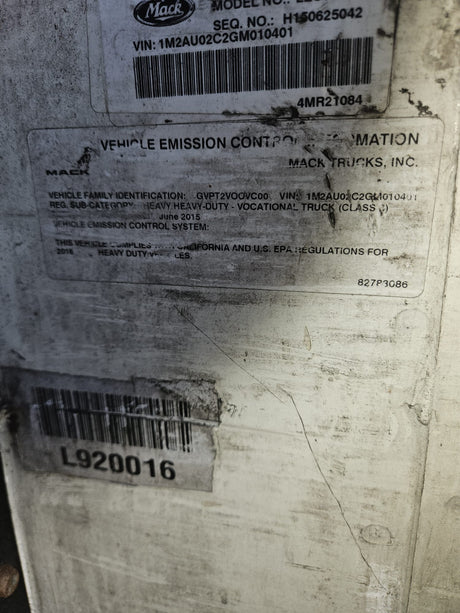 2016 MACK LEU613 FORWARD LOW CAB 600-SERIES